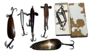 LURES: (8) Collection of 8 Hardy lures incl. 2.75" Leather tail eel, makers details stamped to fins,