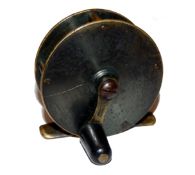 REEL: Early Hardy 2.5" all brass narrow drum crank wind winch, winding arm stamped Hardy's
