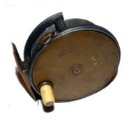 REEL: Hardy Perfect brass faced alloy trout fly reel, 3-3/8" narrow drum, brass face stamped with