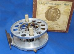 REEL: Exceptionally rare bright finish Allcock Aerial trotting reel, 4" diameter with side lever