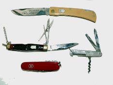KNIVES: (4) Collection of 4 angler's knives, a Carl Schlieper forged knife by Solingen Germany, a 4