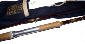 ROD: Hardy Fibalite Spinning 7/8 lb rod in fine condition, brown glass whipped green tipped red,