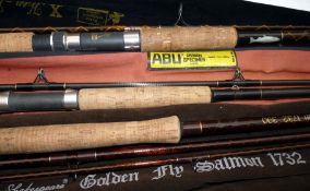 RODS: (3) Shakespeare Golden Fly Salmon rod, 13' 3 piece woven graphite, line rate 8/10, lined