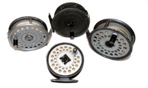 REELS: (4) Four Hardy reels, Marquis 8/9 alloy fly reel, black handle U shaped line guide, smooth