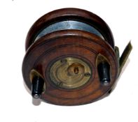 REEL: Allcock's Redditch mahogany and brass star back reel, 3.5" diameter, 3 screw drum latch twin