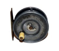 REEL: Early Hardy Patent Uniqua alloy brook trout fly reel, 2-5/8" diameter, ivory handle, horseshoe