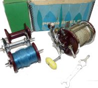 REEL & SPOOL: (3) Vintage Penn Squidder sea multiplier reel, wide drum with free spool, star drag