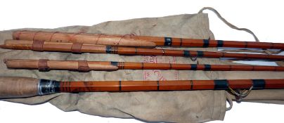 ROD: Farlow of London The Denham 12' 3 piece spliced joint cane salmon rod with correct spare tip,