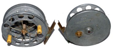 REEL: Early Allcock Aerial alloy centre pin reel, 6 spoke with tension regulator, twin ivorine