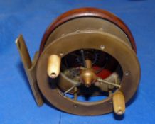 REEL: Extremely rare 3", 3 spoke wood backed Coxon Aerial reel, no tension regulator, ebonite drum