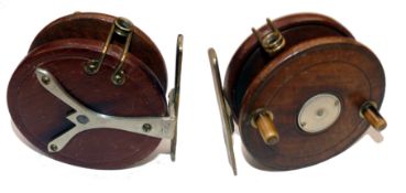 REEL: Early nickel Y back mahogany/brass Centrepin reel, 4" diameter with early nickel Nottingham
