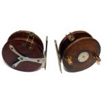 REEL: Early nickel Y back mahogany/brass Centrepin reel, 4" diameter with early nickel Nottingham