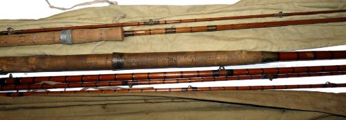 RODS: (2) Victorian 15' 3 piece + spare tip, steel centre split cane salmon fly rod, close whipped