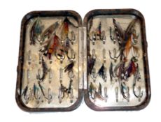 FLY BOX: Hardy Neroda mottled brown deep salmon clip fly box, 6.25"x3.75", Hardy logo to lid and