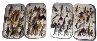 FLY BOXES: (2) Hardy Wheatley alloy salmon fly box 6"x3.5" with Hardy Patent security clips