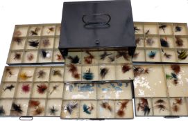 FLY RESERVOIR: An unnamed Farlow The Meakin 6 drawer dry fly cabinet measuring 9"x7.5"x5.5", carry