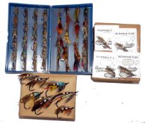 FLIES: Collection of traditional steel eyed salmon flies, held in a Hardy plastic fly box, fly sizes