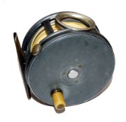 REEL: Hardy Perfect 4" alloy salmon fly reel, 1917 check, white handle, rim tension regulator,