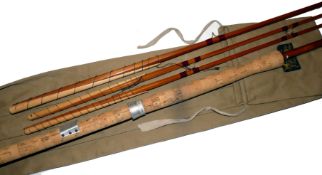 ROD: Sharpe's of Aberdeen 12' 3 piece + correct spare tip, spliced joint cane salmon rod, in fine