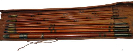 ROD: Fine early valise or travelling rod, 9 sections, each up to 26" long c/w 4 varied tips,