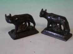 A Pair of Patinated Metal Figures Romulus and Remus and the She Wolf. Marked Ricordo Di Roma. 3"