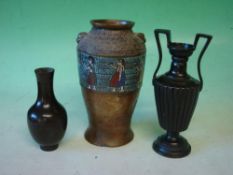 Two Bronze Vases and a Brass Enamel Vase