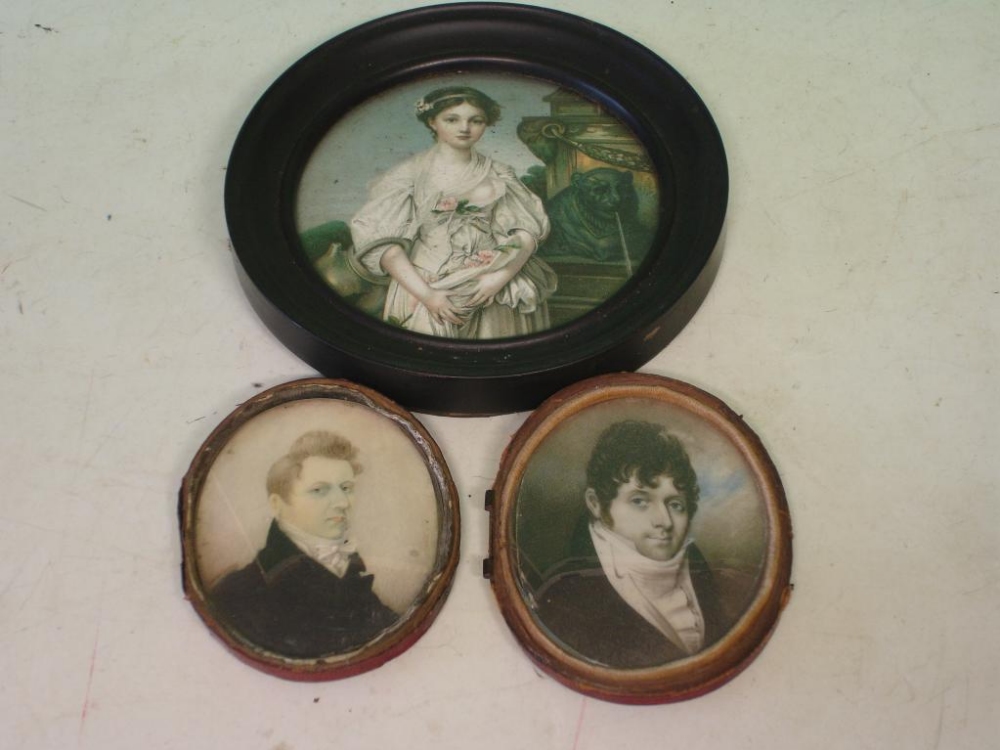 English Miniaturist A portrait of a gentleman signed Howard, another miniature and a print