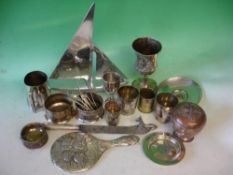 A Collection of Silver Plate Together with a Deco style aluminium sailing boat