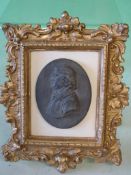 Wedgwood Black Basalt A profile portrait medallion of Josiah Wedgwood. 18th century. Mounted and