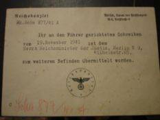 Ernst Schnabel / Ann Frank A rare reply card from the Reich's Chancellory to Schnabel 25-11-41
