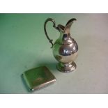 A Silver Cigarette Case Birmingham 1918-19. 3ozs 4dwt, together with a plated ewer. 6 ½" high