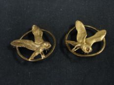 A Pair of Silver Brooches Formed as owls in flight