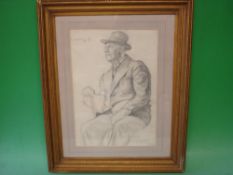 Signed L.S Lowry, Portrait of a gentleman, probably Lowry himself, wearing a trilby hat. Pencil 15"
