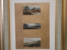 English School Three landscape vignettes. Watercolour on paper. Single framed