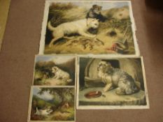 English School Four unframed watercolours of dogs. Various sizes
