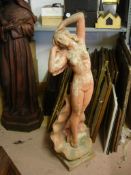 Garden Statuary A terracotta figure of a nude lady with shell. 43" high