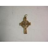 Gold Crucifix 9ct. Of Celtic form.7.4 grms