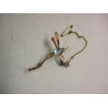 A Gold Dragonfly Brooch Yellow and rose gold set with aquamarine