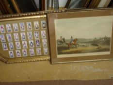 A Set of Mounted Cigarette Cards Ogdens Jockeys, together with a pair of prints after Howett,
