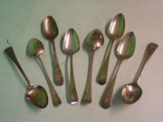 Eight Georgian Silver Teaspoons Various dates. 4ozs 3 dwts