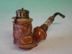 A Viennese Tobacco Pipe Carved with a stag. The bowl 2 ½" high