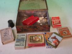 Tin Box with Old Playing Cards and Sundries