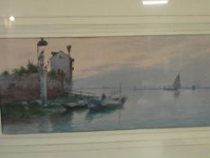 Eugenio Benvenuti 1881-1959 Italian harbour scene with boats and figures. Signed. Watercolour on