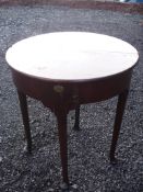 A George I Mahogany Tea Table Of demi-lune form, with fold-over top, the other side hinged to reveal