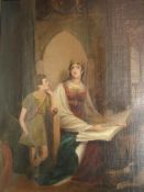 English School Interior with a young Queen and boy attendant. Oil on lined and restored canvas