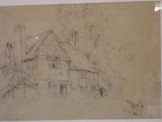 Follower of John Constable Cottage at Minworth. Signed initials "TC" and inscribed. Pencil on