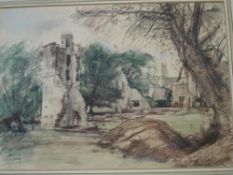 Alan Sorrell Abbey ruins. Signed and dated 1966. Mixed media on paper 10"x 14 ½" Unglazed