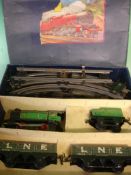 Hornby O Gauge An M1 goods train set with locomotive and tender, two trucks and track layout