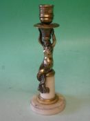 A Bronze Candlestick Neo-Classical in form, the stem a mermaid holding on her head a wicker