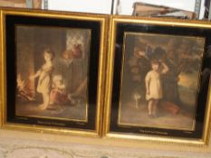 After Gainsborough A pair of polychrome prints, The Little Cottagers; The Little Cottager, C.
